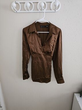 Silk V Neck Silk Long Sleeve Blouse